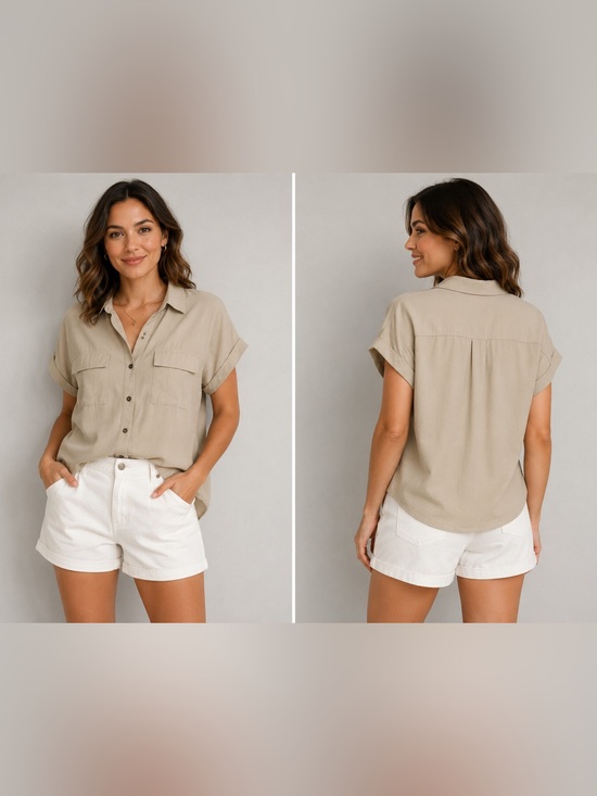 Zenana Outfitters Tops - Zenana Relaxed fit Short-Sleeve Shirt - Beige